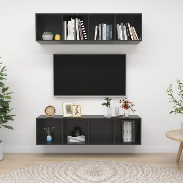Armários de parede p/ TV 2pcs derivados madeira cinza brilhante