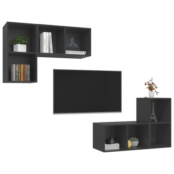 Armários de parede para TV 4 pcs derivados de madeira cinzento - Image 2