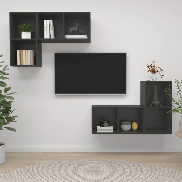 Armários de parede para TV 4 pcs derivados de madeira cinzento