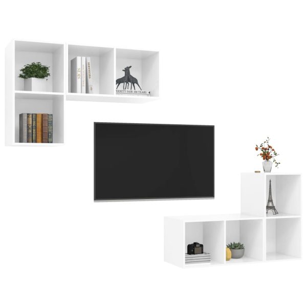 Armários de parede TV 4 pcs derivados madeira branco brilhante - Image 2