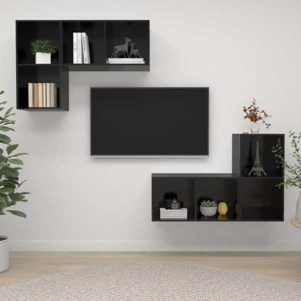 Armários de parede TV 4 pcs derivados madeira preto brilhante