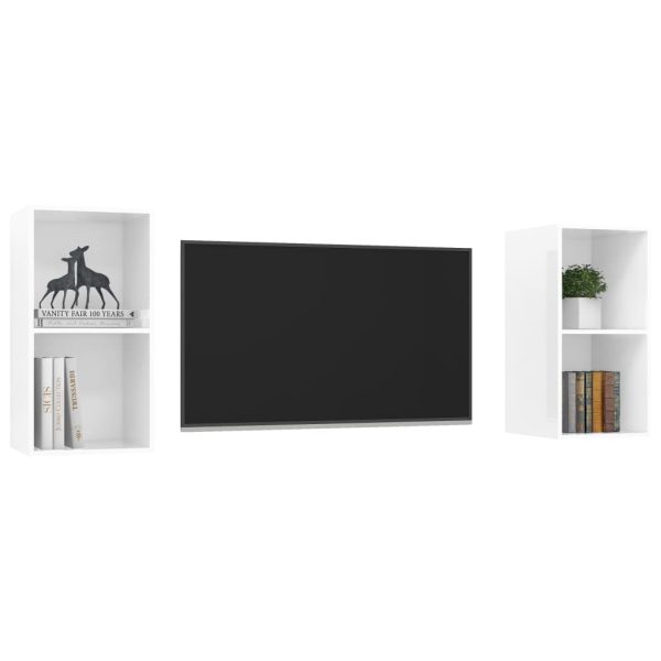 Armários de parede TV 2 pcs derivados madeira branco brilhante - Image 2
