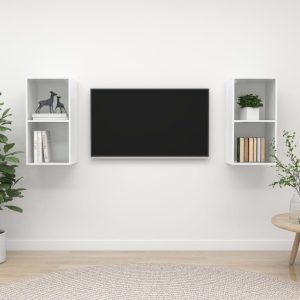 Armários de parede TV 2 pcs derivados madeira branco brilhante