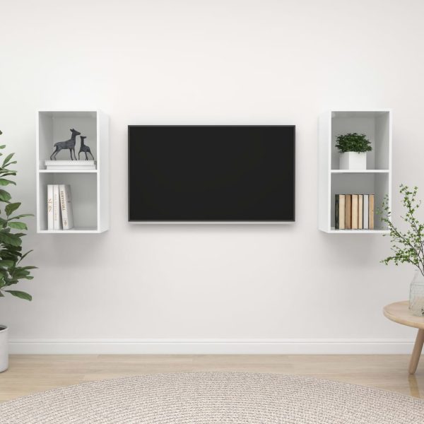 Armários de parede TV 2 pcs derivados madeira branco brilhante