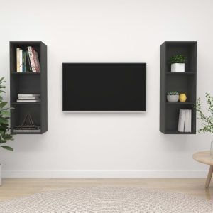 Armários de parede para TV 2 pcs derivados de madeira cinzento