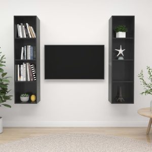 Armários de parede p/ TV 2pcs derivados madeira cinza brilhante