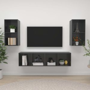 Armários de parede TV 4 pcs derivados madeira cinza brilhante