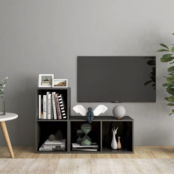 Móveis de TV 2 pcs derivados de madeira cinza brilhante
