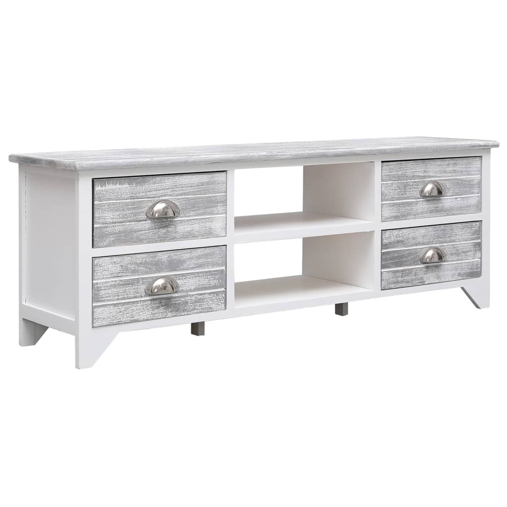 Móvel de TV 108x30x40 cm madeira paulownia branco e cinzento