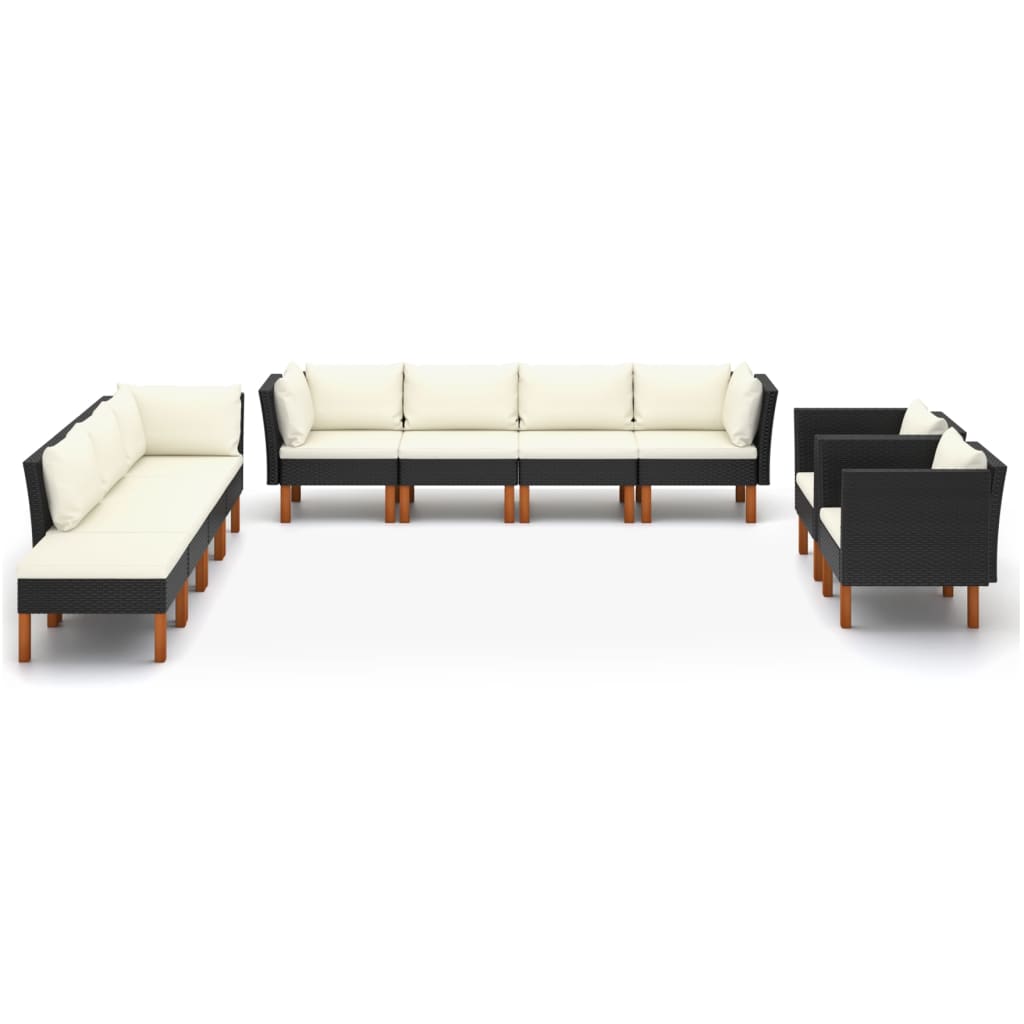 10 pcs conj. lounge jardim vime PE e madeira de eucalipto preto - Image 2