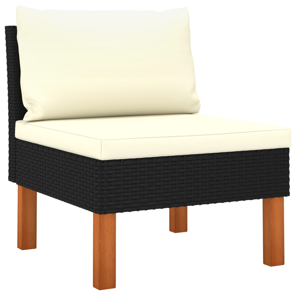 10 pcs conj. lounge jardim vime PE e madeira de eucalipto preto - Image 4