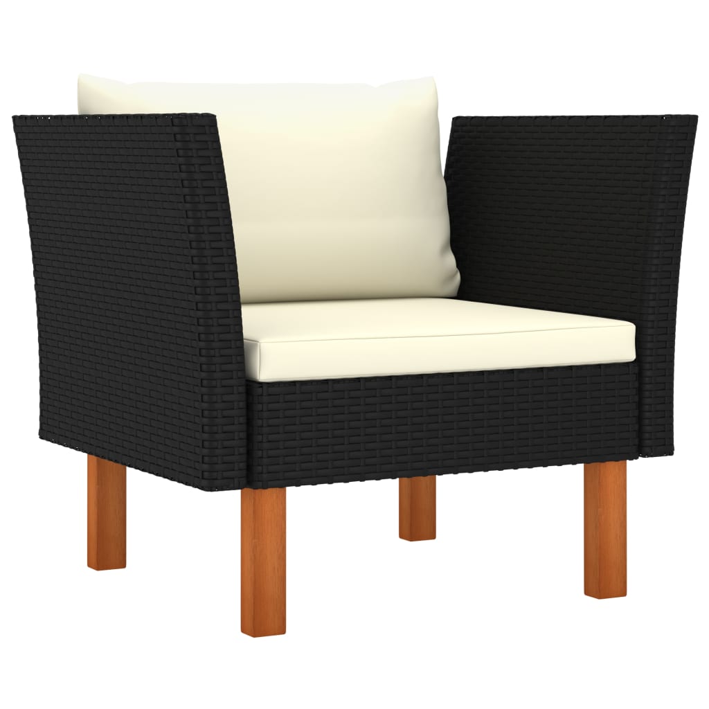 10 pcs conj. lounge jardim vime PE e madeira de eucalipto preto - Image 6