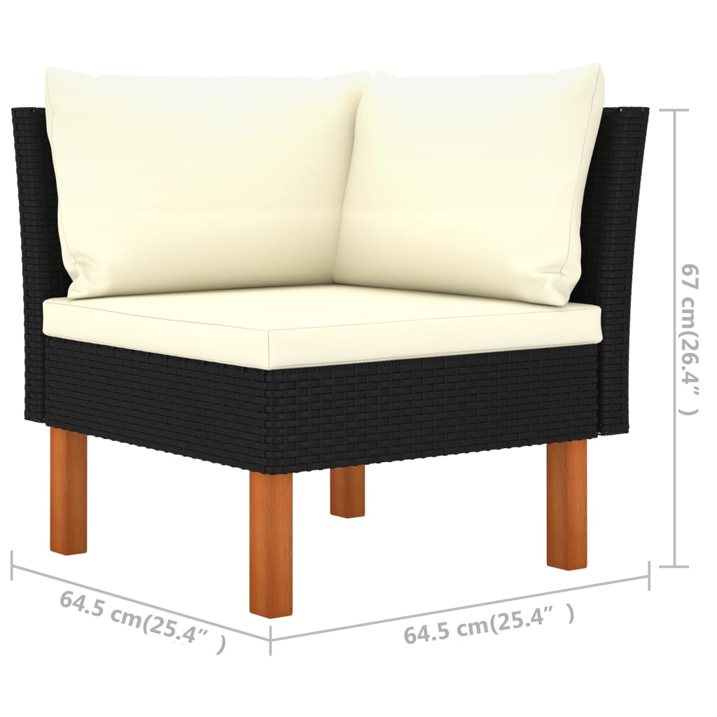 10 pcs conj. lounge jardim vime PE e madeira de eucalipto preto - Image 7