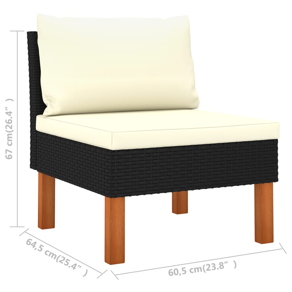 10 pcs conj. lounge jardim vime PE e madeira de eucalipto preto - Image 8