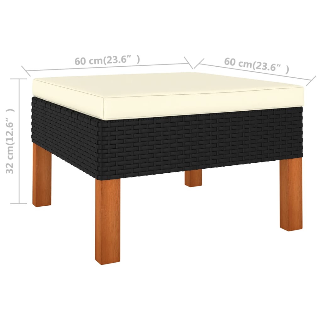 10 pcs conj. lounge jardim vime PE e madeira de eucalipto preto - Image 9