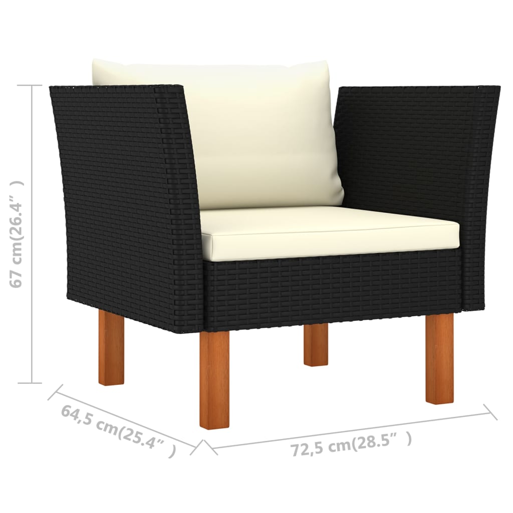 10 pcs conj. lounge jardim vime PE e madeira de eucalipto preto - Image 10