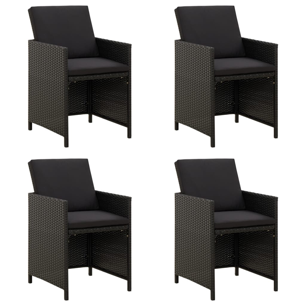Cadeiras de jardim com almofadões 4 pcs vime PE preto