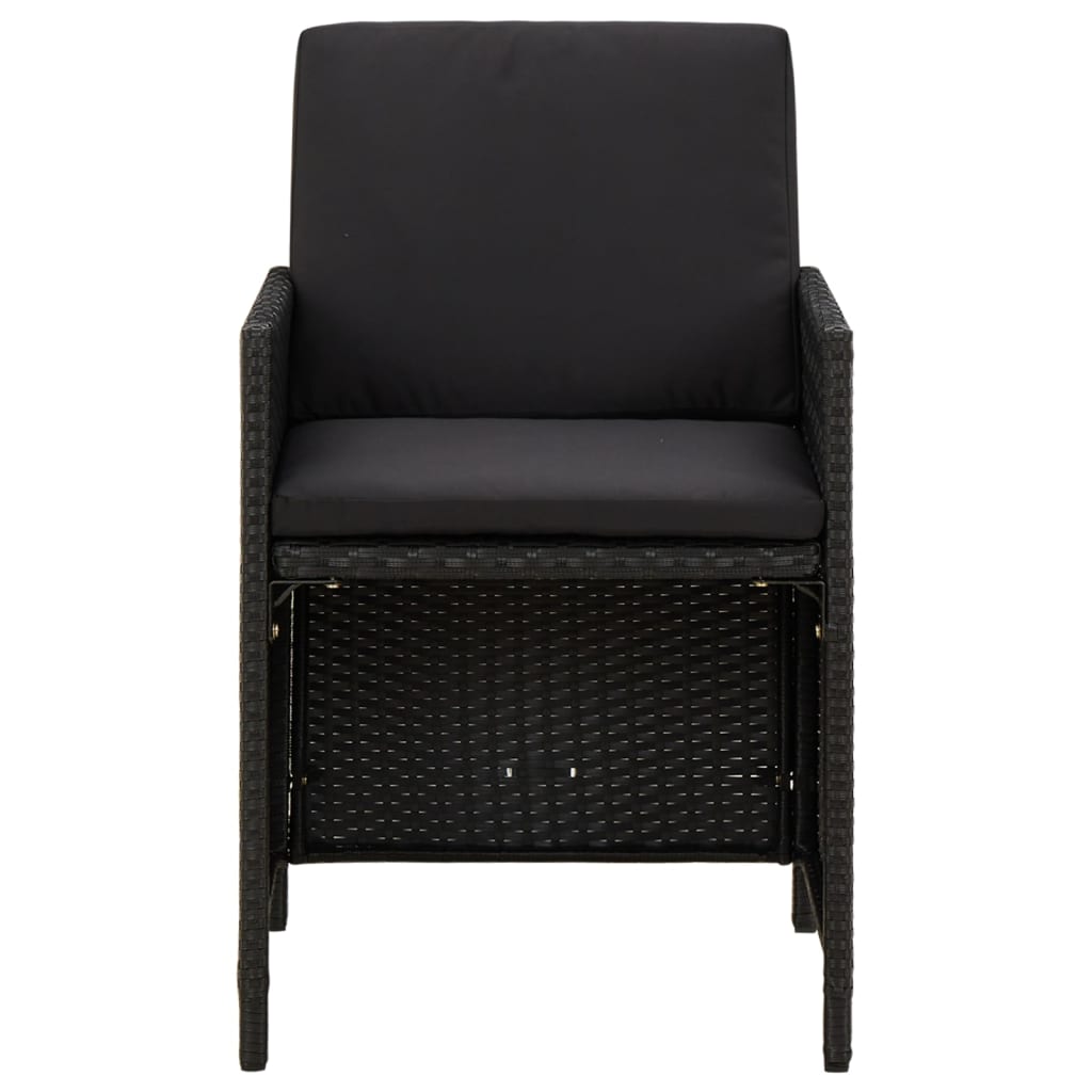 Cadeiras de jardim com almofadões 4 pcs vime PE preto - Image 3