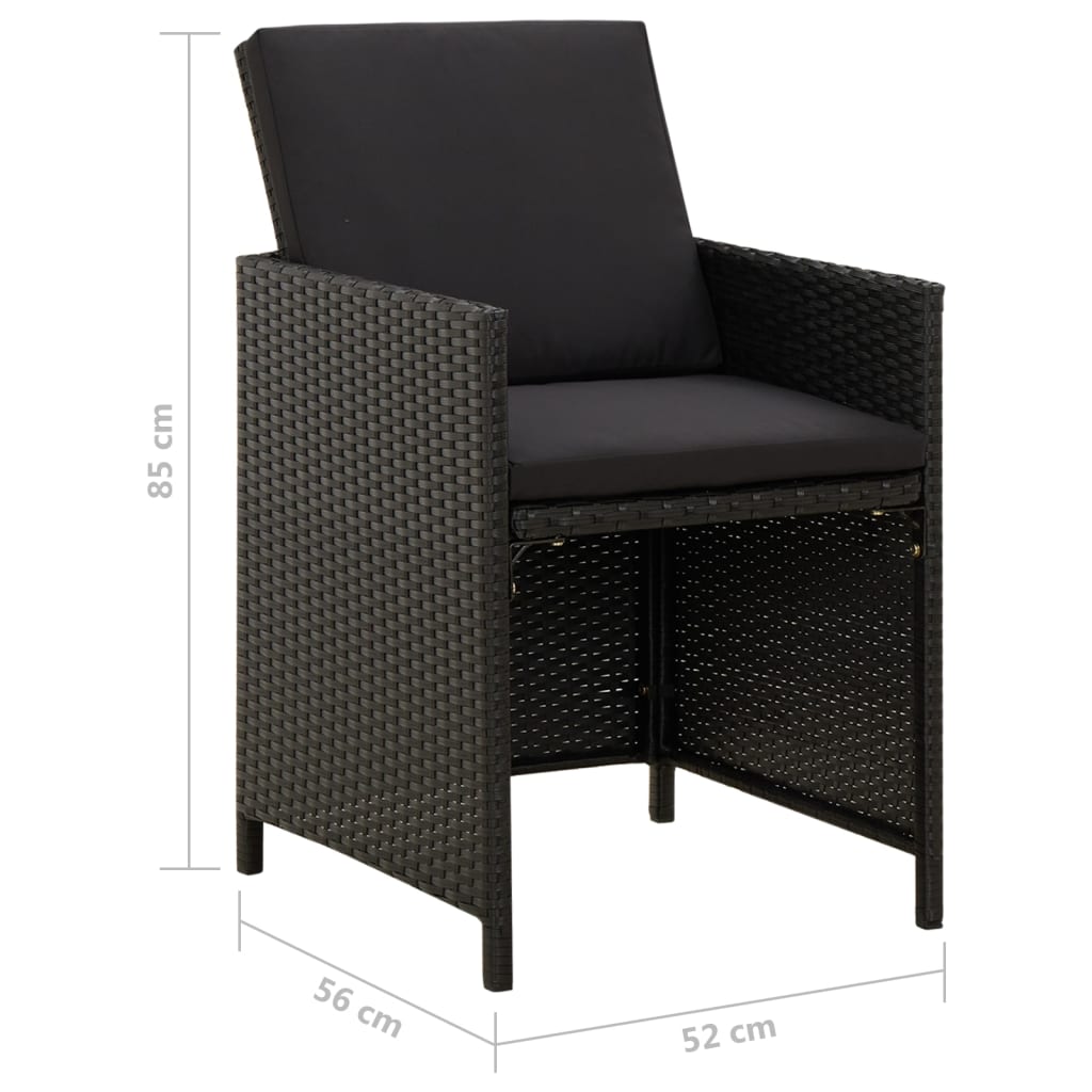 Cadeiras de jardim com almofadões 4 pcs vime PE preto - Image 8