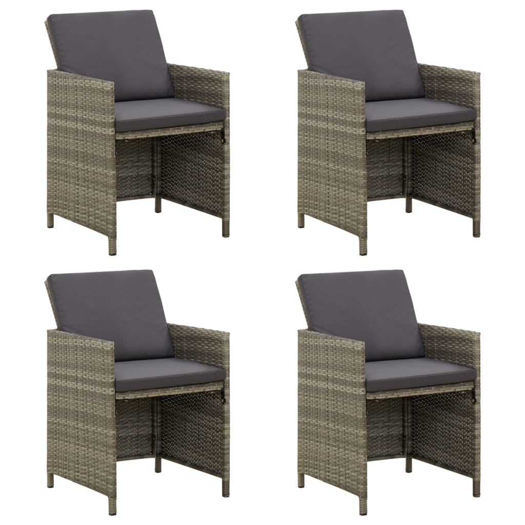 Cadeiras de jardim c/ almofadões 4 pcs vime PE cinzento