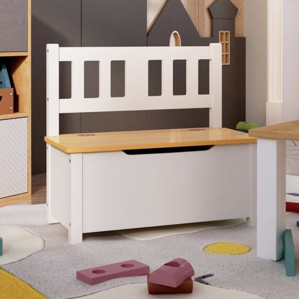 Banco de arrumação infantil 60x30x55 cm MDF branco e bege