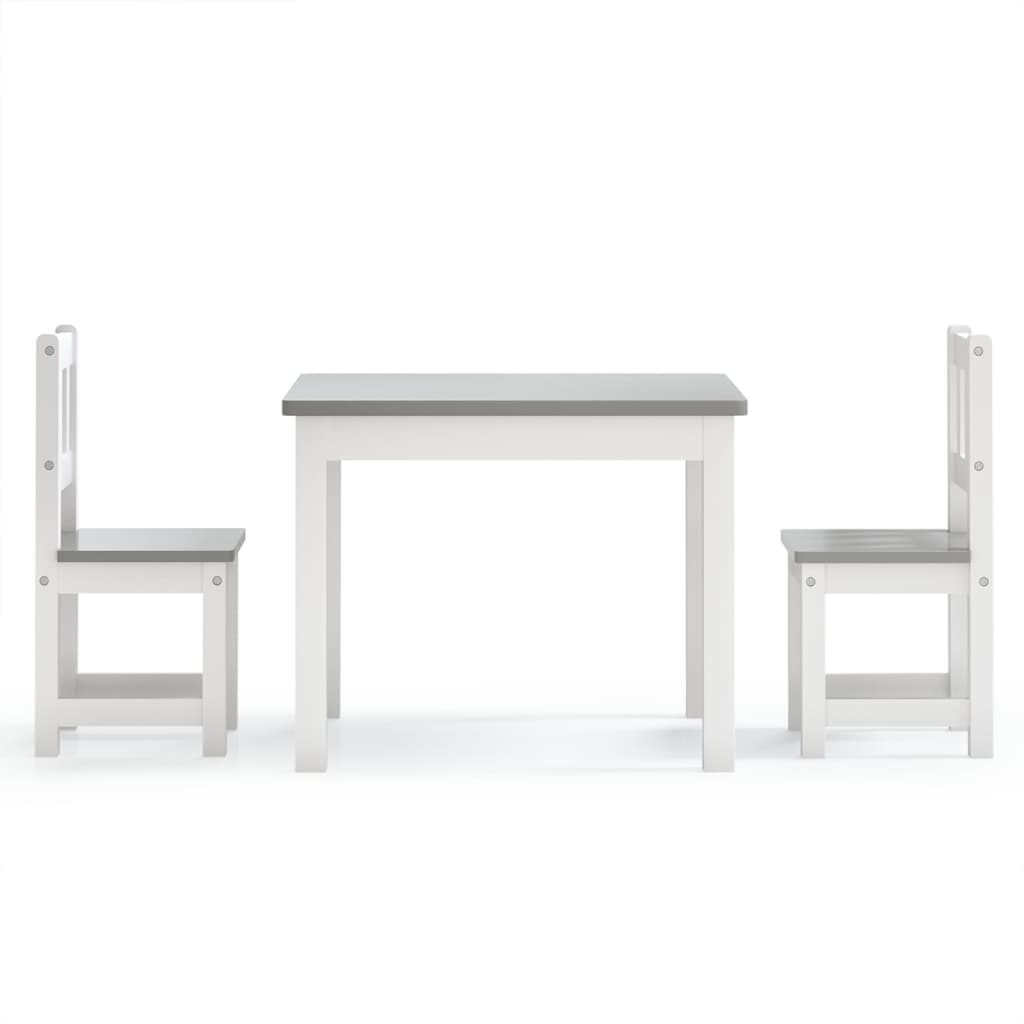 3 pcs conjunto mesa e cadeiras infantil MDF branco e cinzento - Image 2