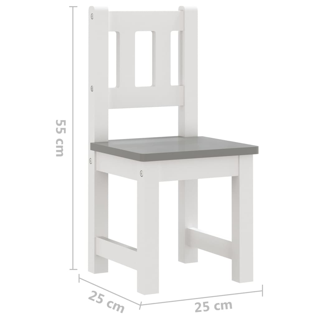 3 pcs conjunto mesa e cadeiras infantil MDF branco e cinzento - Image 7