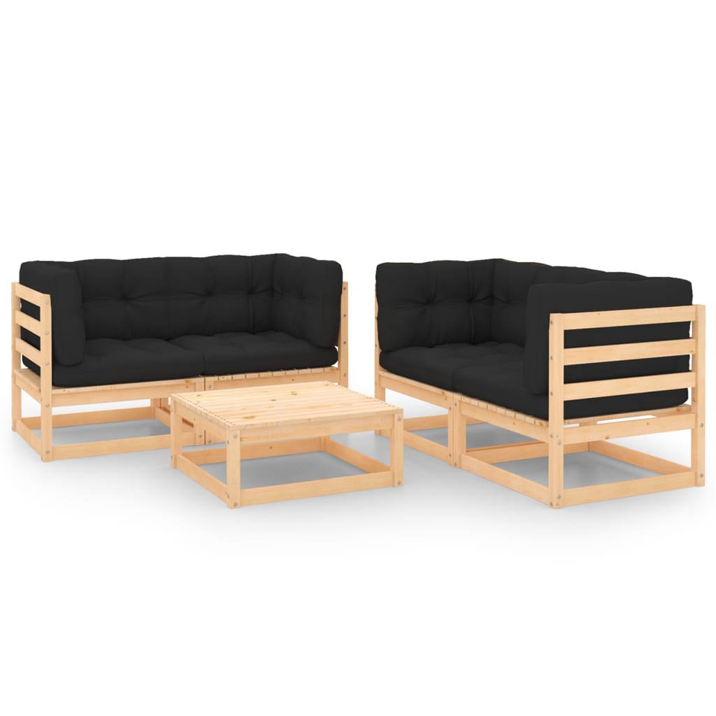 5 pcs conjunto lounge de jardim c/ almofadões pinho maciço