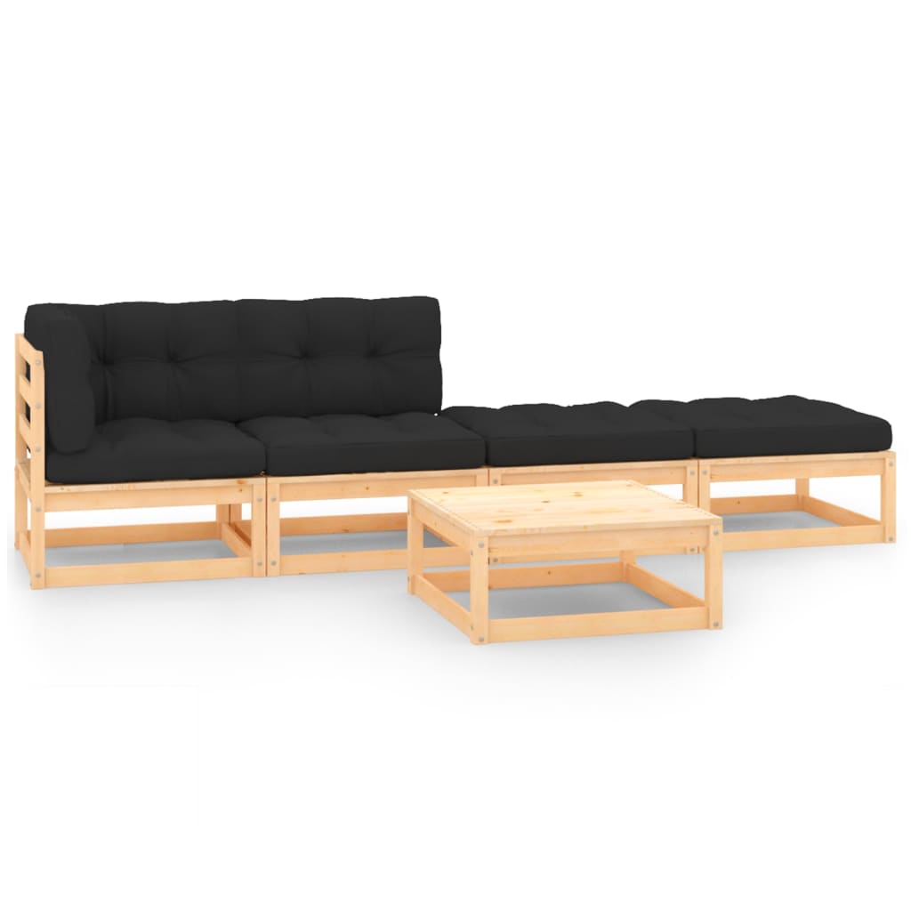 5 pcs conjunto lounge de jardim c/ almofadões pinho maciço