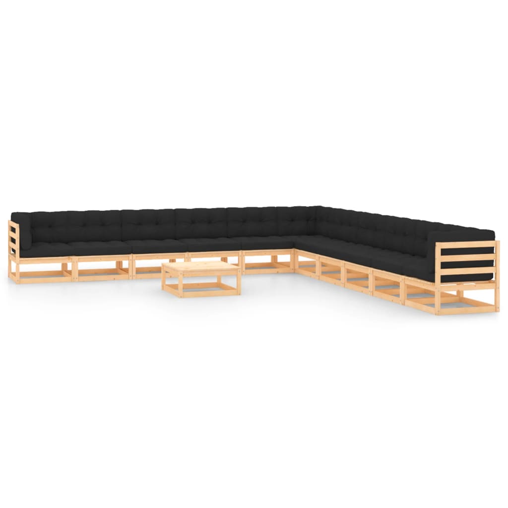 12 pcs conj. lounge jardim c/ almofadões antracite pinho maciço