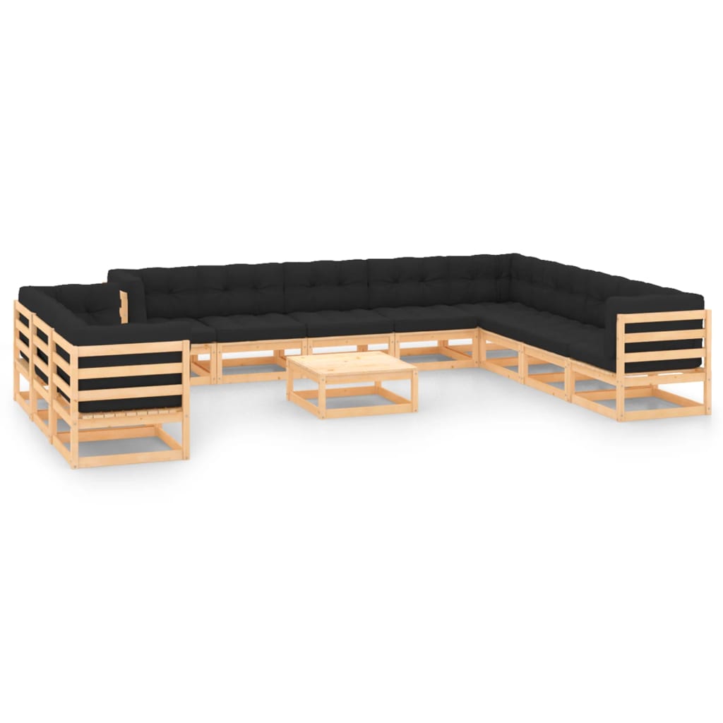 12 pcs conj. lounge jardim c/ almofadões antracite pinho maciço