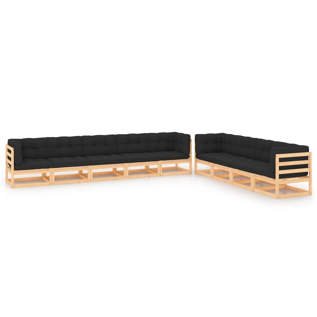 9 pcs conj. lounge jardim c/ almofadões antracite pinho maciço