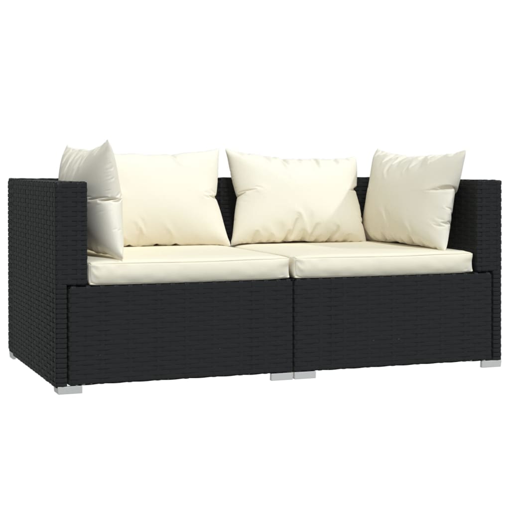 3 pcs conjunto lounge de jardim c/ almofadões vime PE preto - Image 3