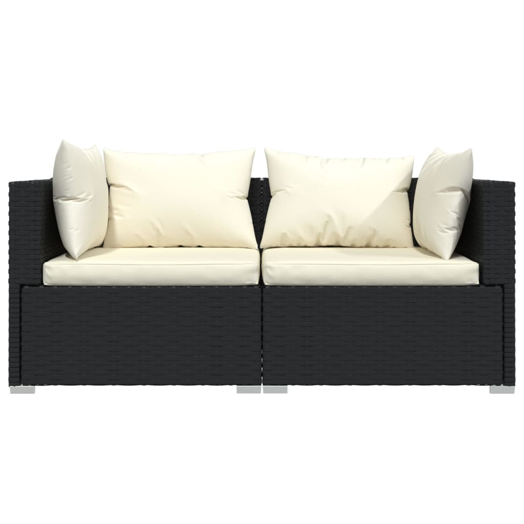 3 pcs conjunto lounge de jardim c/ almofadões vime PE preto - Image 4