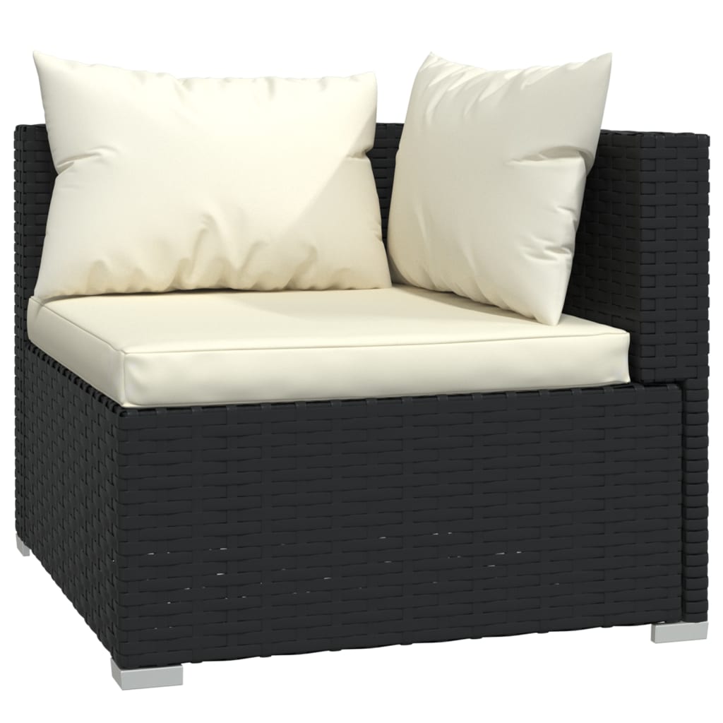 3 pcs conjunto lounge de jardim c/ almofadões vime PE preto - Image 5