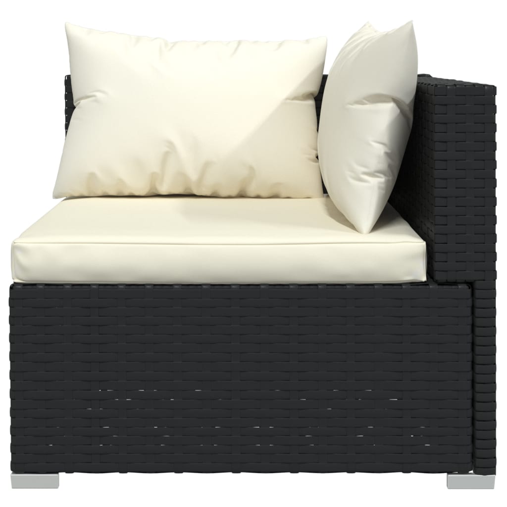 3 pcs conjunto lounge de jardim c/ almofadões vime PE preto - Image 6