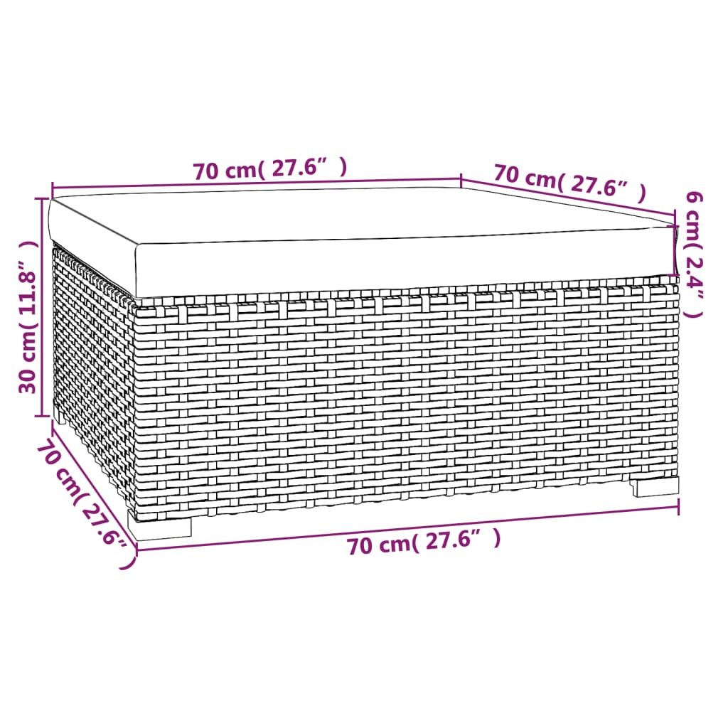 Apoio pés para jardim c/ almofadão 70x70x30 cm vime PE castanho - Image 5