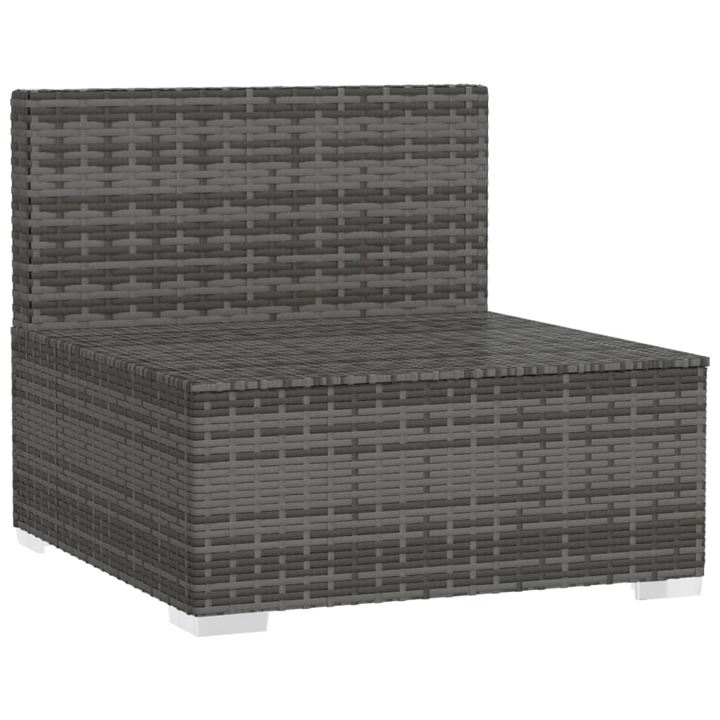 Sofá de centro para jardim com almofadões vime PE cinzento - Image 3