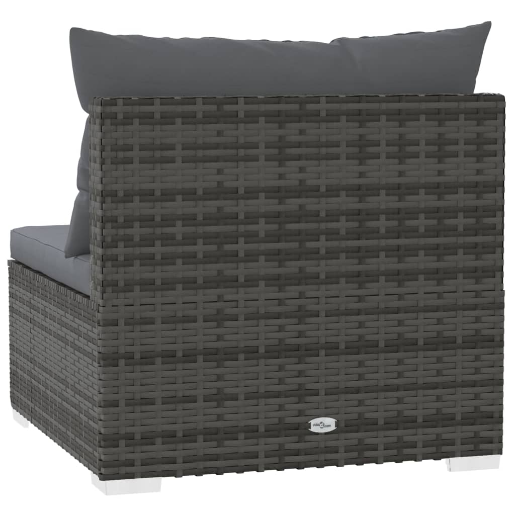 Sofá de centro para jardim com almofadões vime PE cinzento - Image 5