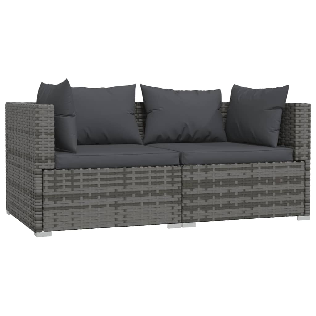 3 pcs conjunto lounge de jardim c/ almofadões vime PE cinzento - Image 3