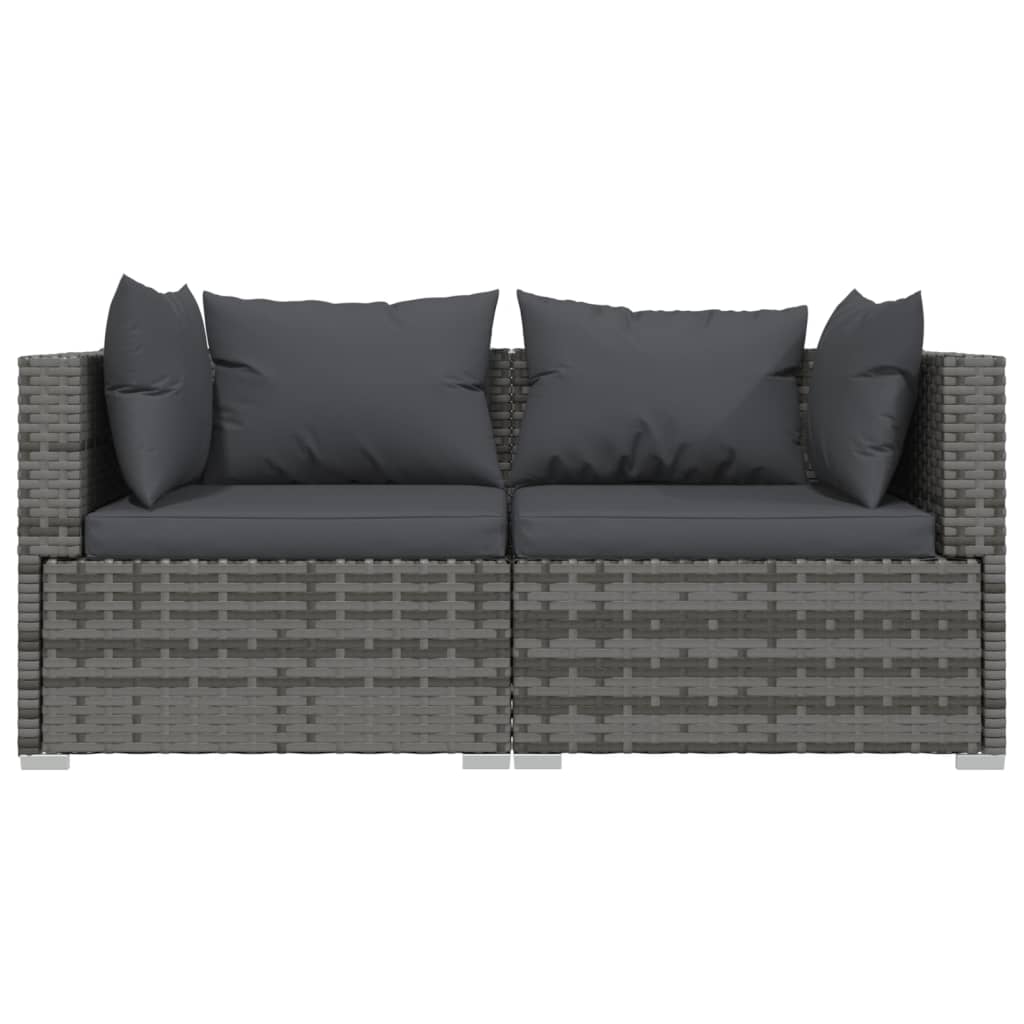 3 pcs conjunto lounge de jardim c/ almofadões vime PE cinzento - Image 4