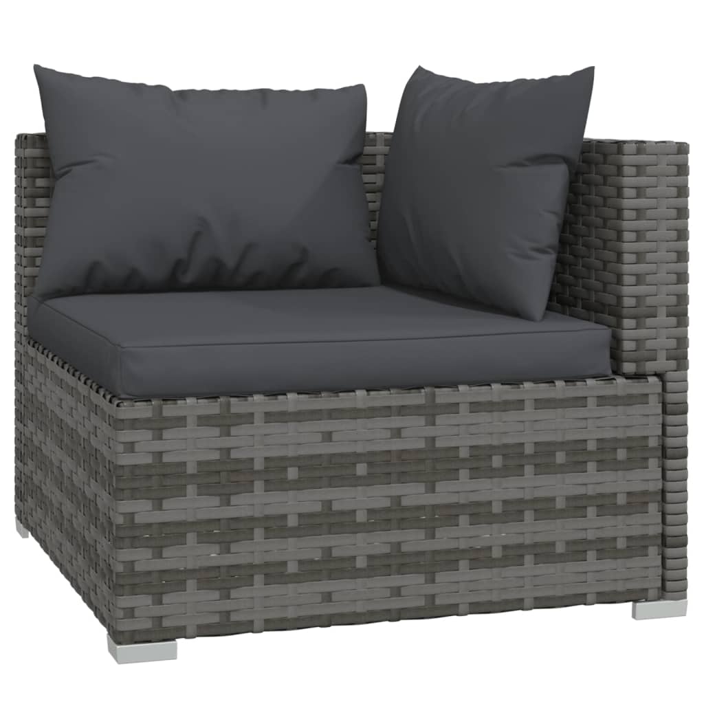 3 pcs conjunto lounge de jardim c/ almofadões vime PE cinzento - Image 5
