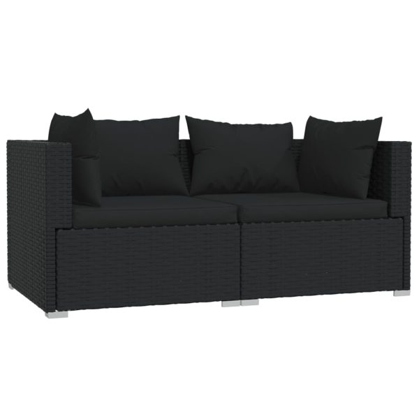Sofá com almofadões 2 lugares vime PE preto - Image 2