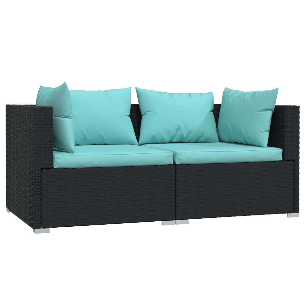 3 pcs conjunto lounge de jardim c/ almofadões vime PE preto - Image 3