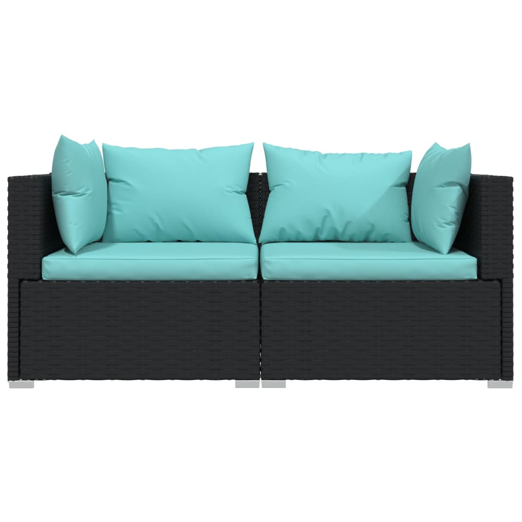 3 pcs conjunto lounge de jardim c/ almofadões vime PE preto - Image 4