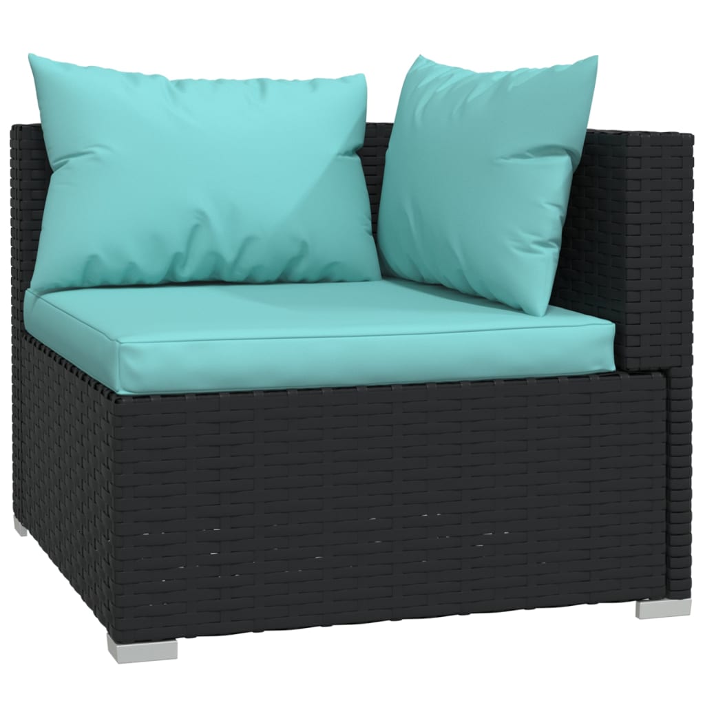 3 pcs conjunto lounge de jardim c/ almofadões vime PE preto - Image 5
