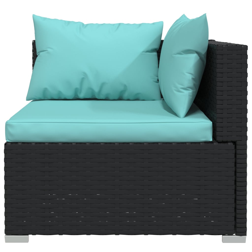 3 pcs conjunto lounge de jardim c/ almofadões vime PE preto - Image 6