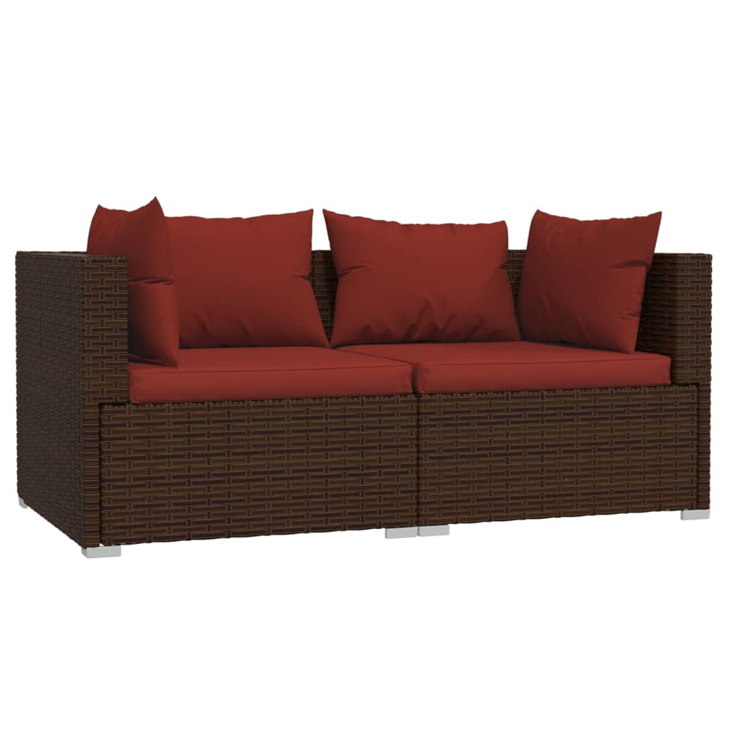 3 pcs conjunto lounge jardim c/ almofadões vime PE castanho - Image 3