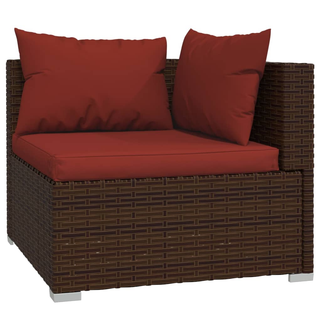 3 pcs conjunto lounge jardim c/ almofadões vime PE castanho - Image 5