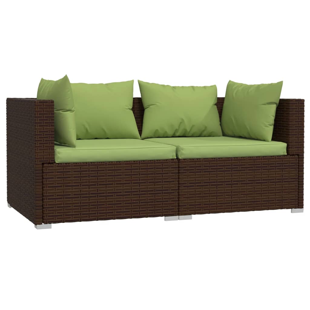 3 pcs conjunto lounge jardim c/ almofadões vime PE castanho - Image 3